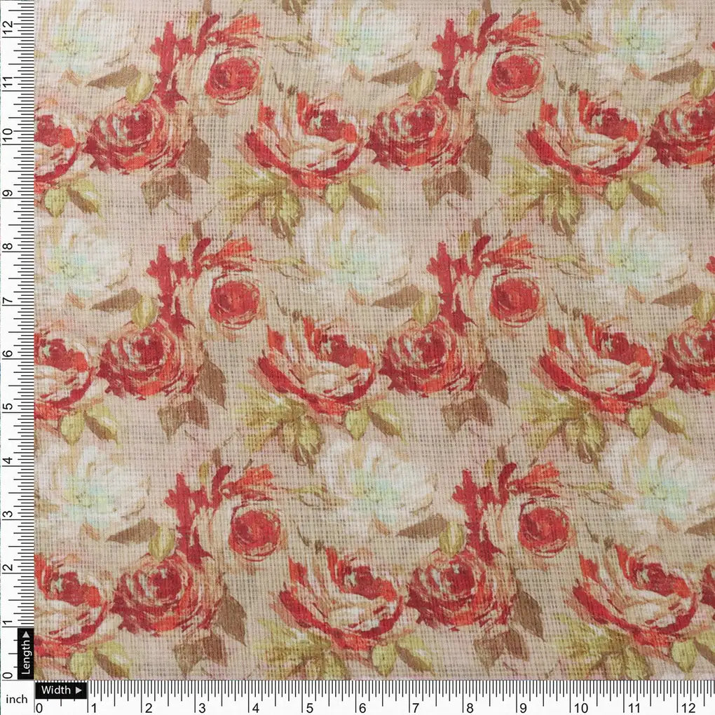 Gorgeous Floral Kota Doria Fabric | Red, Green, Cream | FAB VOGUE Studio – 470a0435copy
