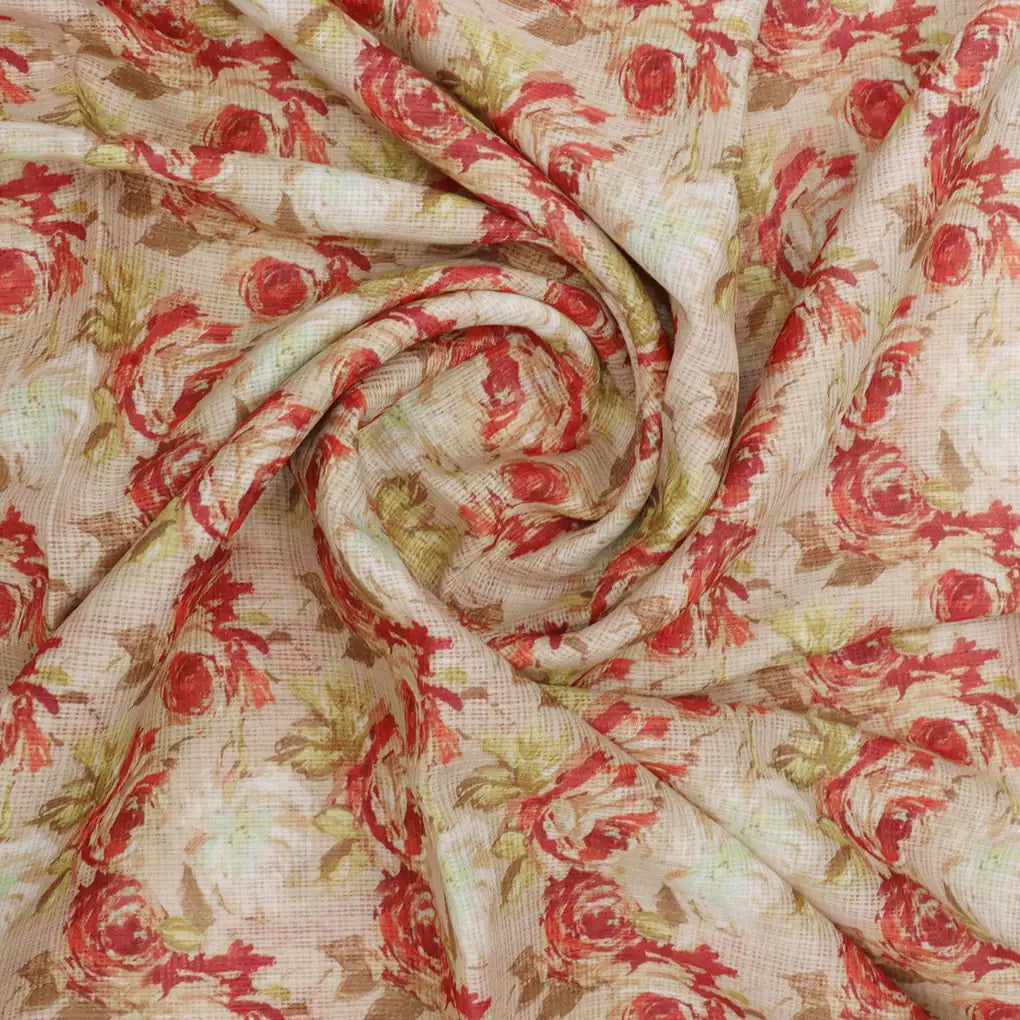 Gorgeous Floral Kota Doria Fabric | Red, Green, Cream | FAB VOGUE Studio – 470a0436copy