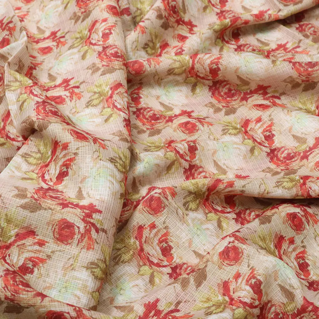 Gorgeous Floral Kota Doria Fabric | Red, Green, Cream | FAB VOGUE Studio – 470a0437copy