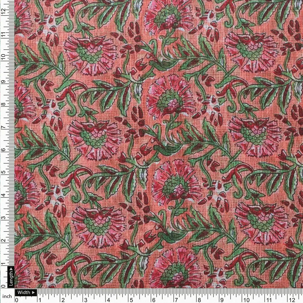 Gorgeous Floral and Leaves Kota Doria Digital Printed Fabric Material – 470a0440copy