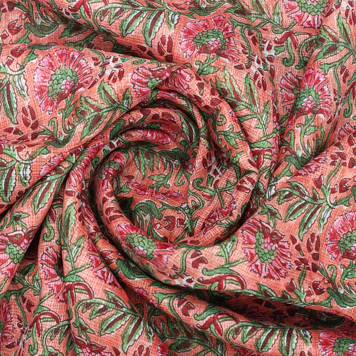 Gorgeous Floral and Leaves Kota Doria Digital Printed Fabric Material