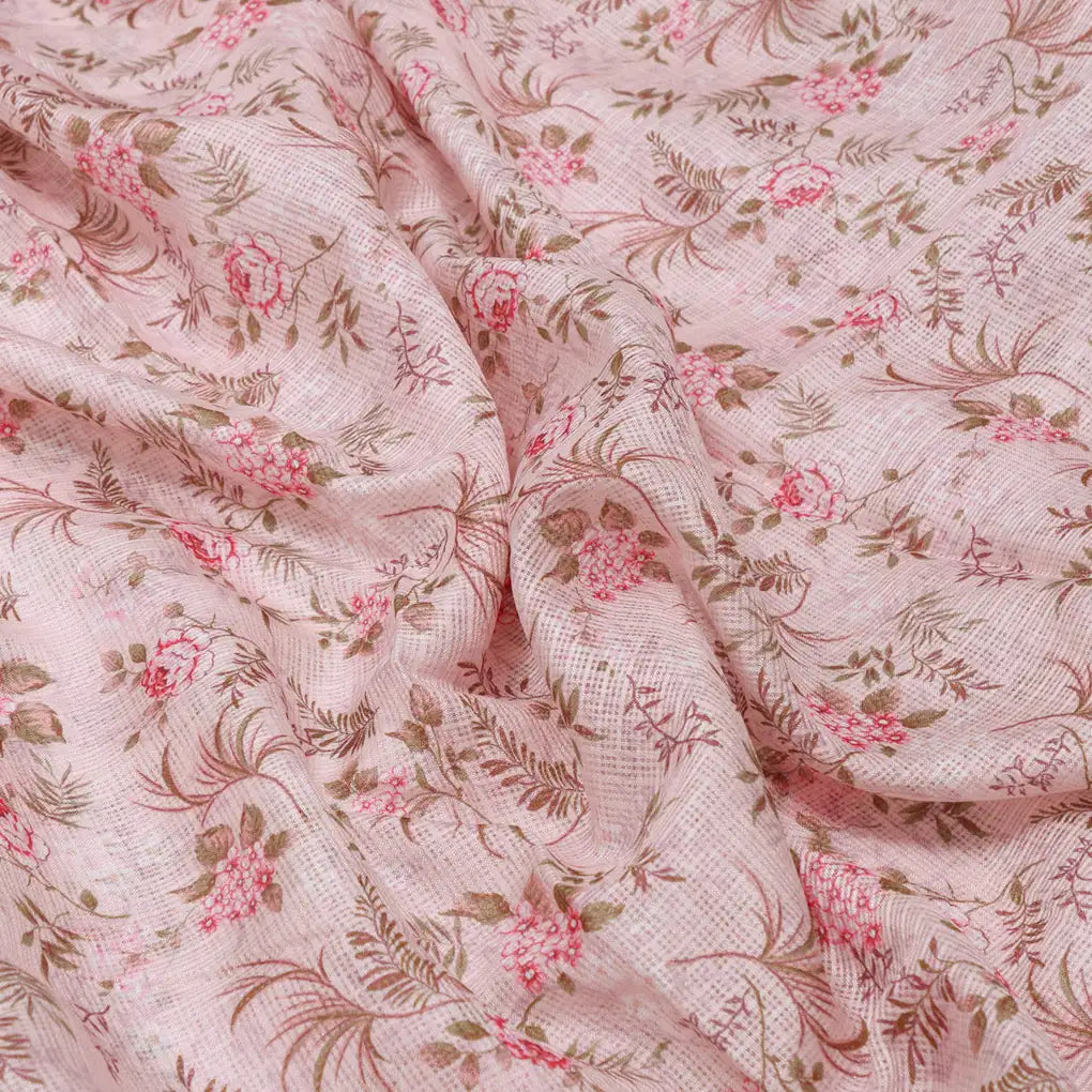 Gorgeous Kota Doria Digital Print Fabric in Green and Pink – 470a0473copy