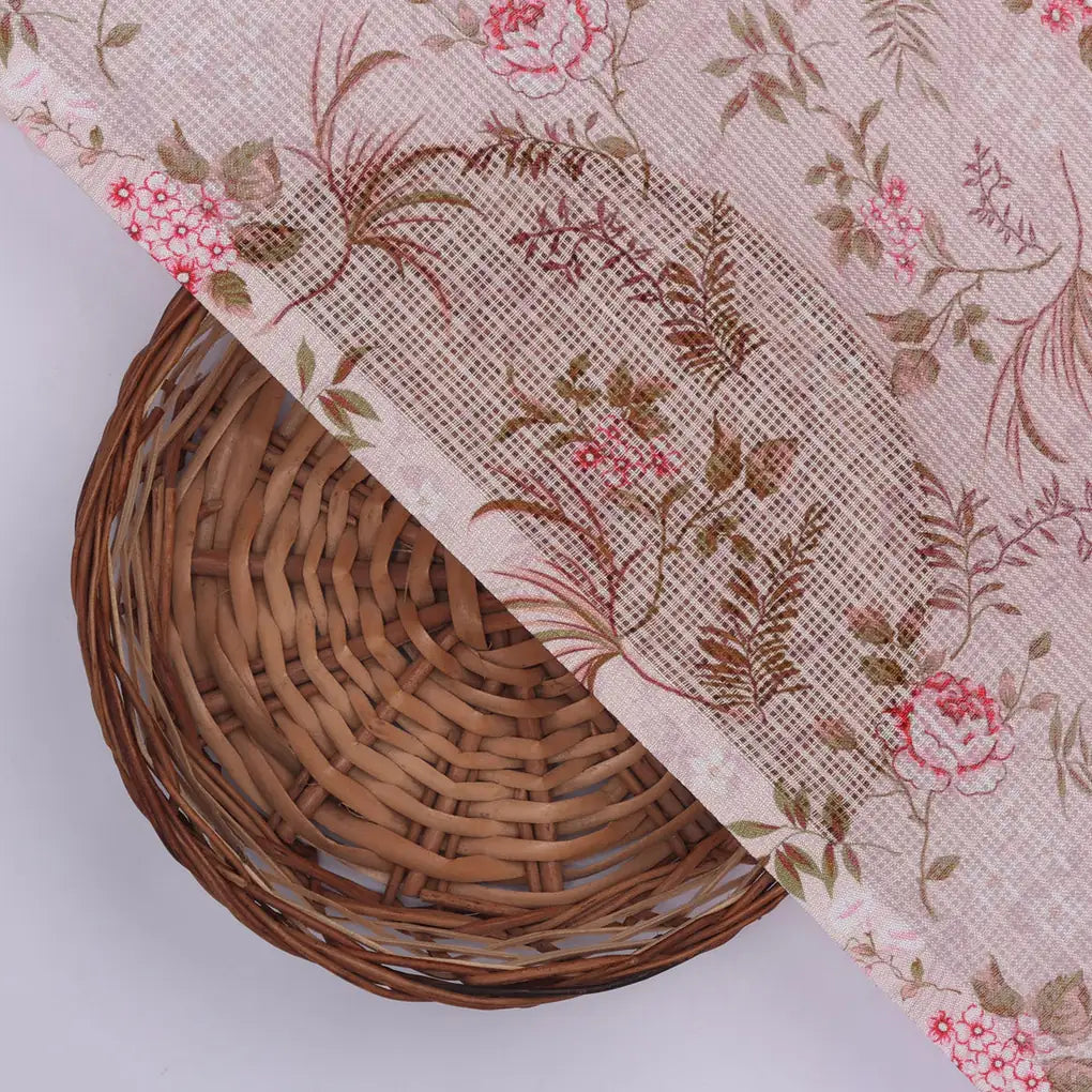 Gorgeous Kota Doria Digital Print Fabric in Green and Pink – 470a0474copy