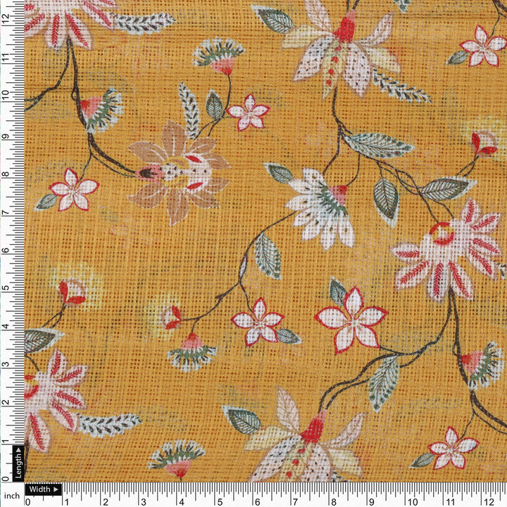 Gorgeous Kota Doria Digital Print Fabric with Decorative Floral Leaves