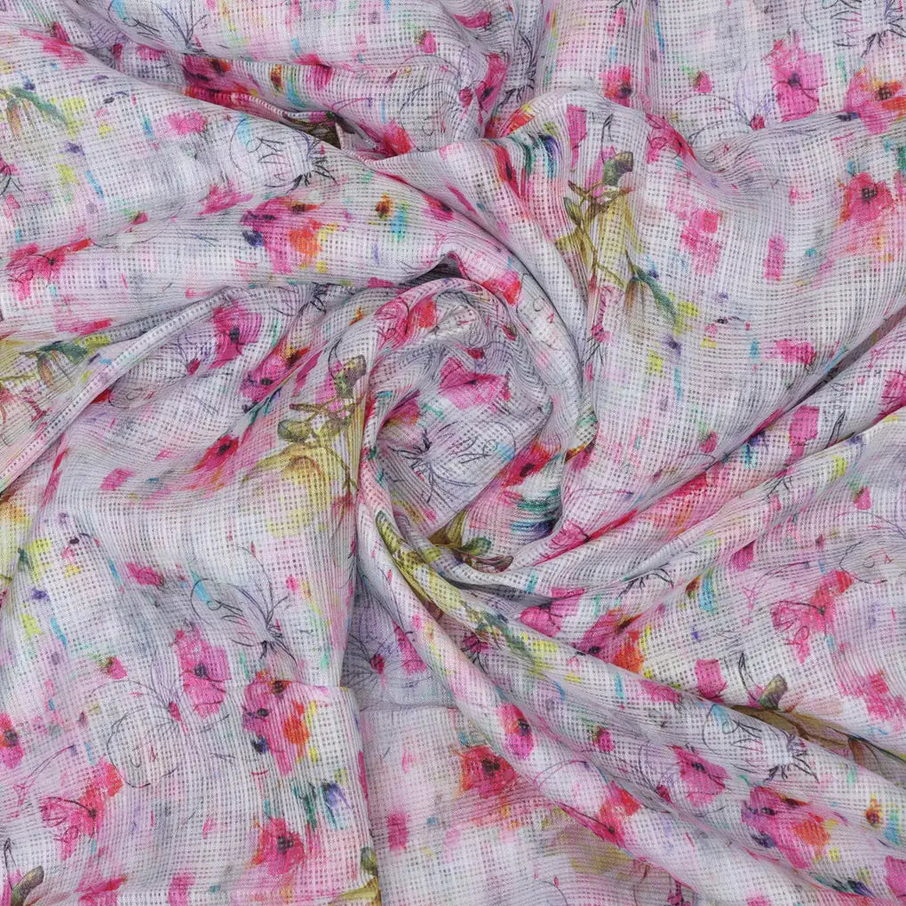 Stunning Multicolor Flower Digital Print on Elegant Kota Doria Fabric Material – 470a0494copy