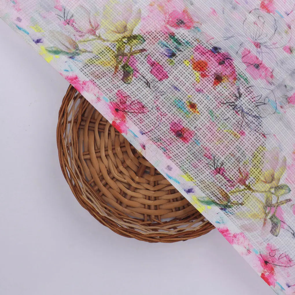 Stunning Multicolor Flower Digital Print on Elegant Kota Doria Fabric Material – 470a0496copy
