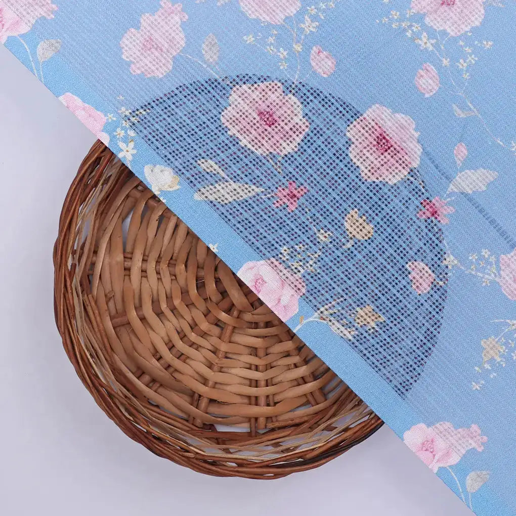 Gorgeous Floral Velly Kota Doria Digital Printed Fabric in Captivating Blue and Peach – 470a0506copy