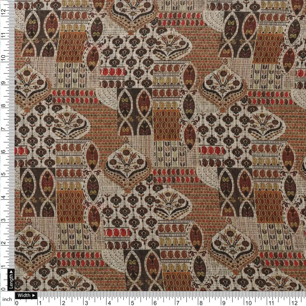 Gorgeous Geometric Printed Kota Doria Fabric in Cream and Brown – 470a0537copy