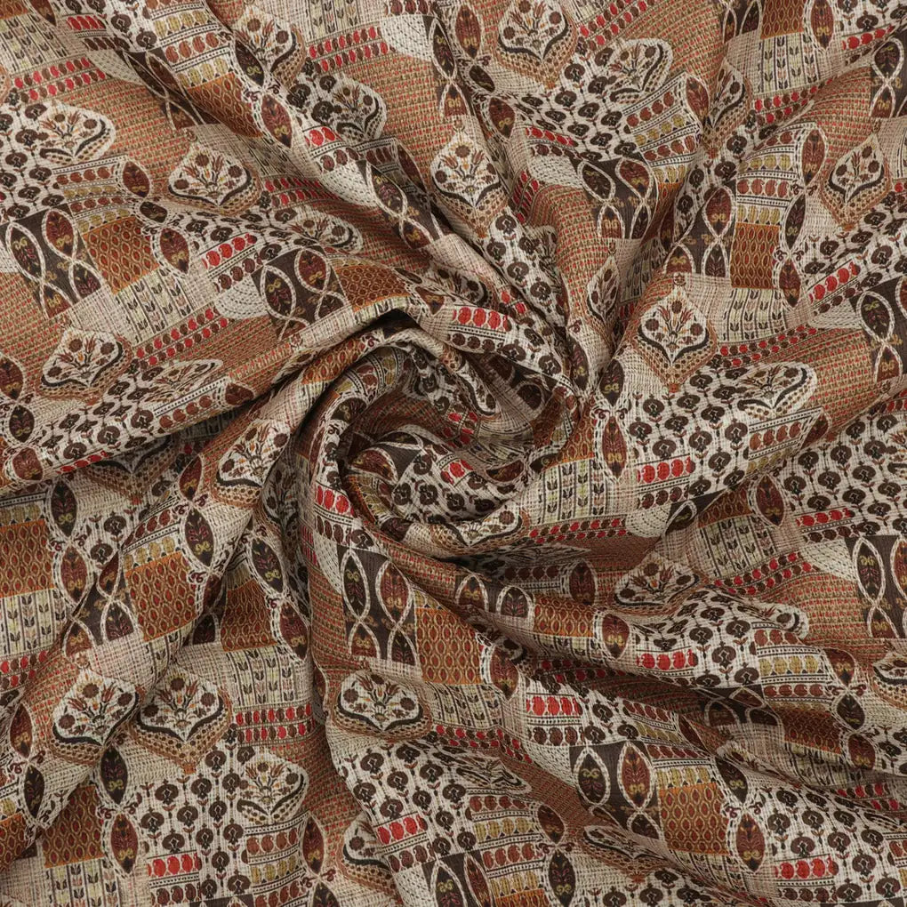 Gorgeous Geometric Printed Kota Doria Fabric in Cream and Brown – 470a0538copy