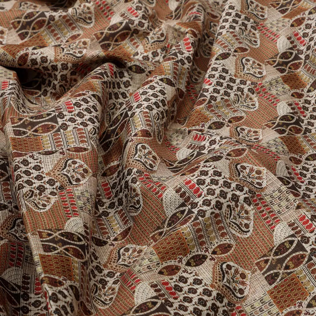 Gorgeous Geometric Printed Kota Doria Fabric in Cream and Brown – 470a0539copy
