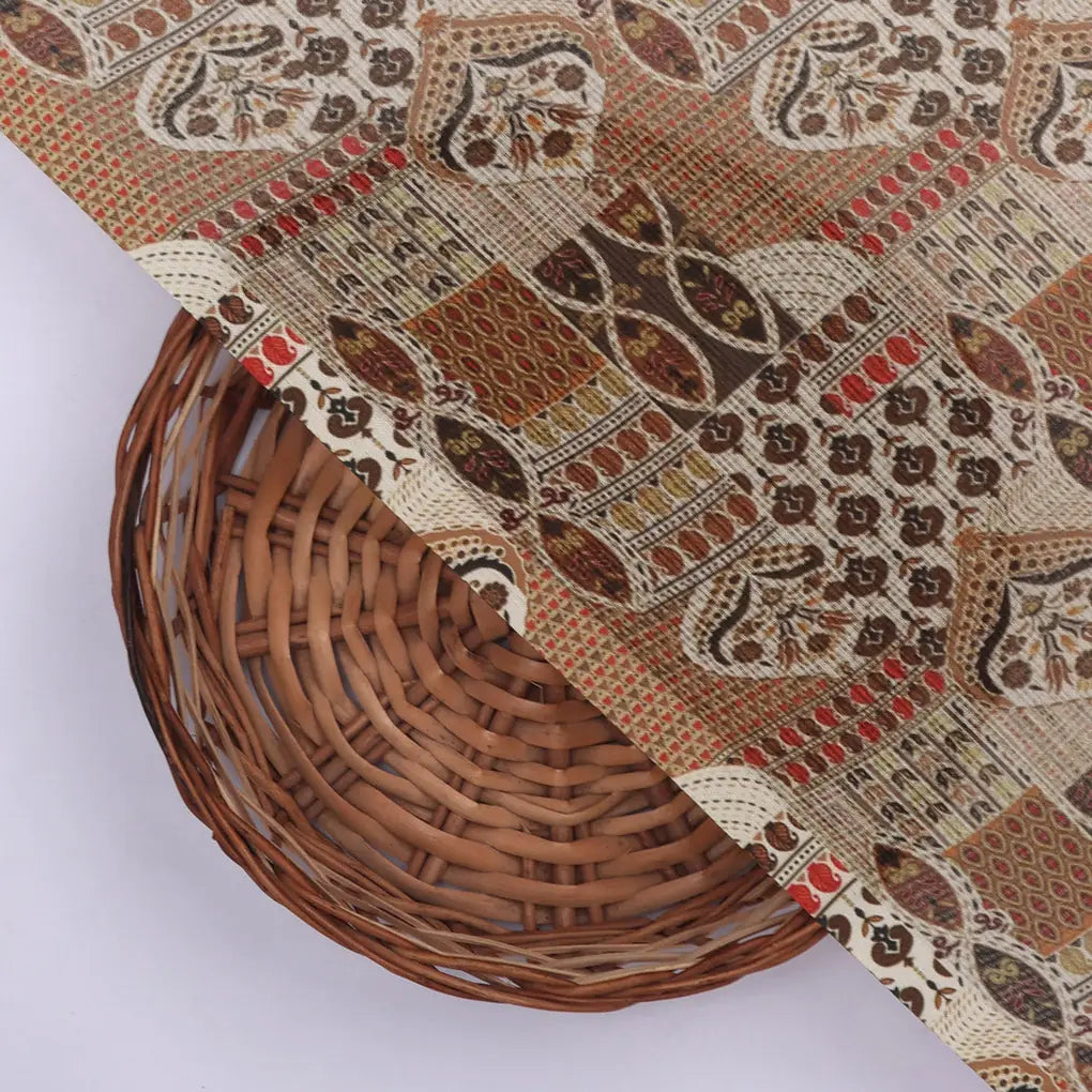 Gorgeous Geometric Printed Kota Doria Fabric in Cream and Brown – 470a0540copy