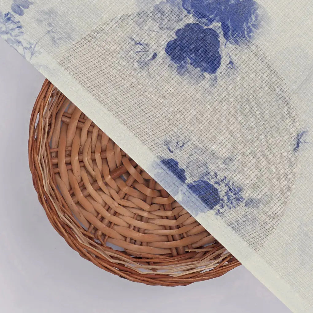 Mesmerizing Blue and Cream Floral Kota Doria Digital Printed Fabric Material – 470a0545copy
