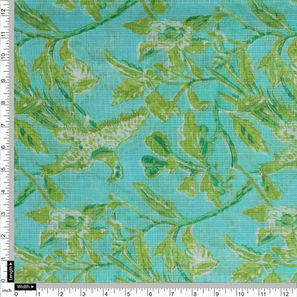 Gorgeous Green and White Bird Print Kota Doria Digital Printed Fabric – 470a0583copy