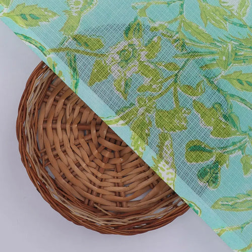 Gorgeous Green and White Bird Print Kota Doria Digital Printed Fabric – 470a0586copy