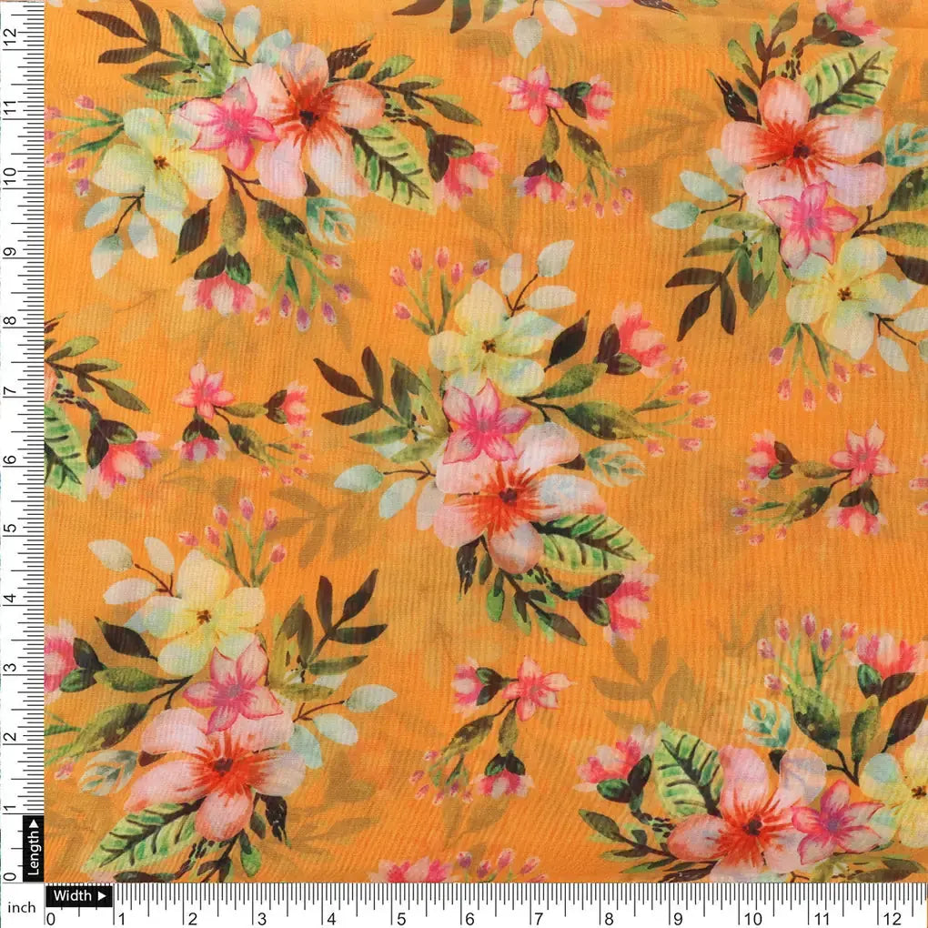 Gorgeous Organza Fabric Material With Vibrant Floral Print in Yellow – 470a0593copy