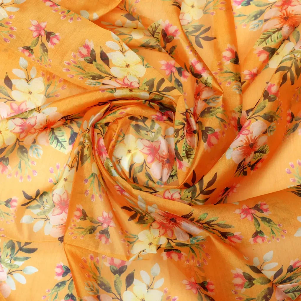 Gorgeous Organza Fabric Material With Vibrant Floral Print in Yellow – 470a0594copy