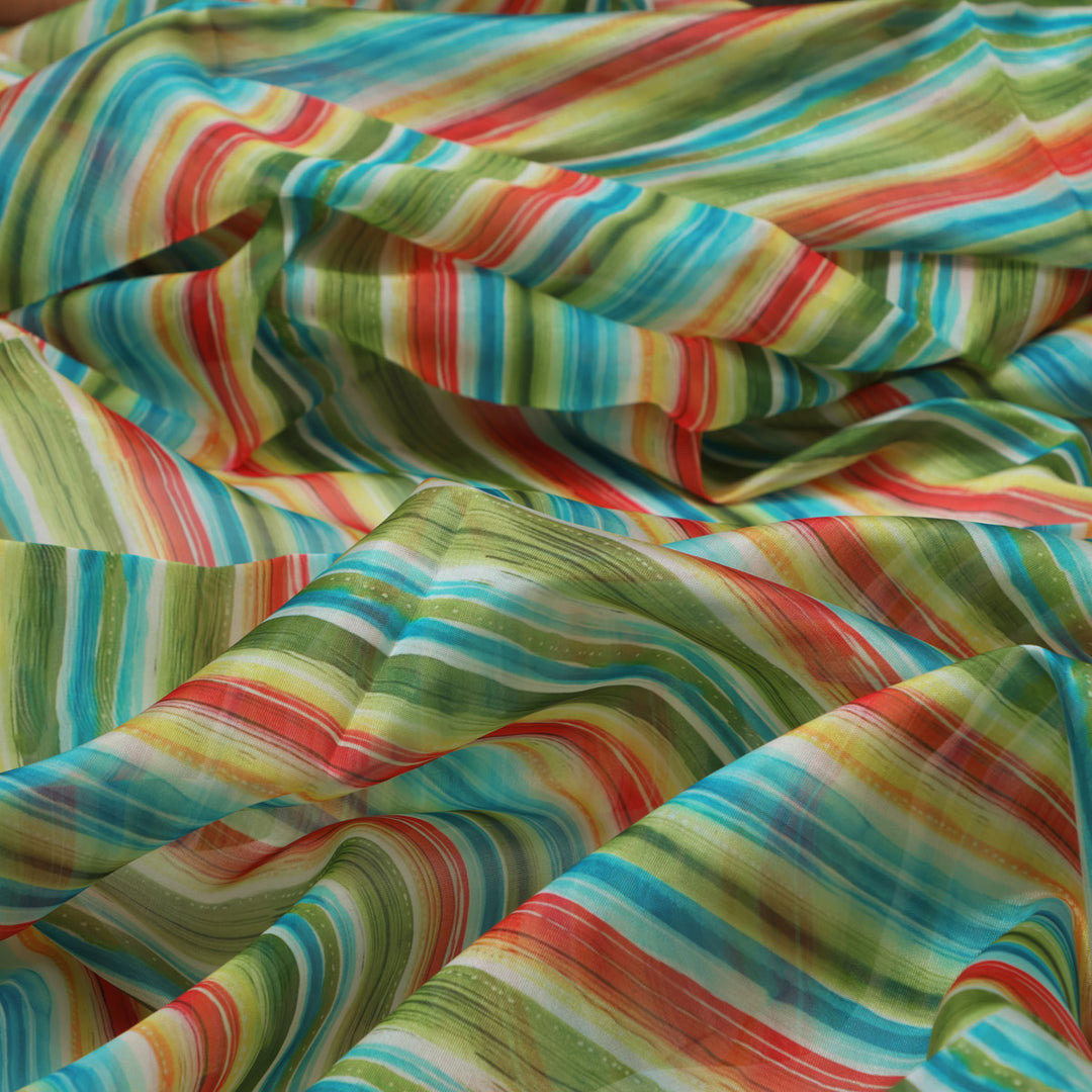 Organza Fabric Material with Multicolor Stripes