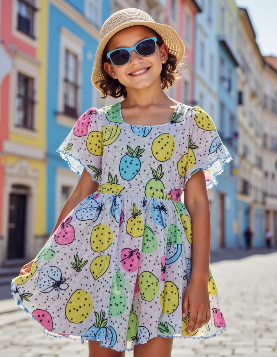 Linen Fabric with Fun Summer Beach Themed Print