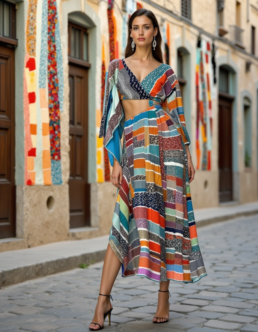 Colourful Round Stripes Digital Printed Fabric