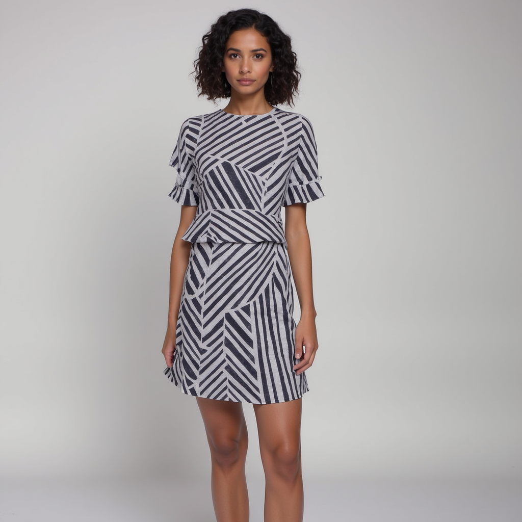 Attractive Black Strips With Bone Colour Digital Printed Fabric - Pure Muslin