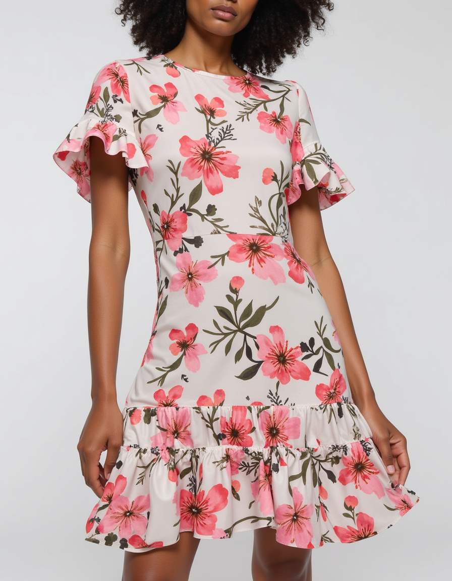 Beautiful Red Flowers over White Base Digital Printed Fabric