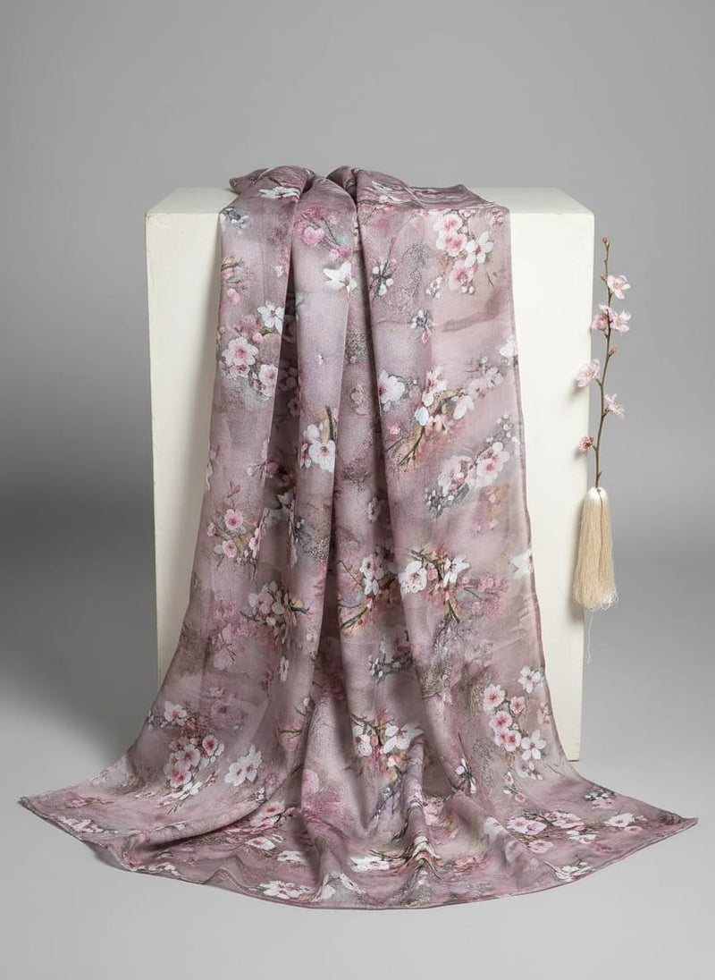 Pink Painterly Cherry Blossom Floral Kota Doria Digital Printed Fabric