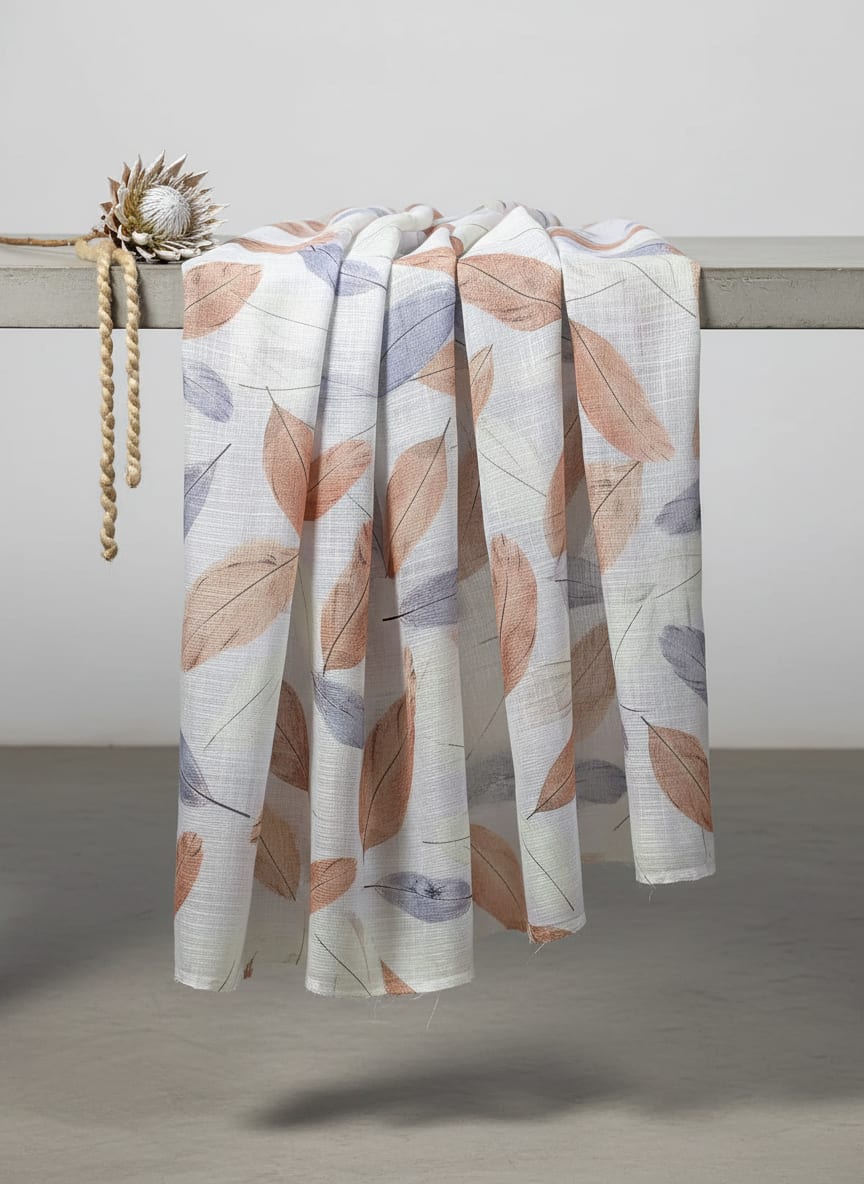 Multicolor Watercolor Botanical Leaf Print Kota Doria Digital Printed Fabric