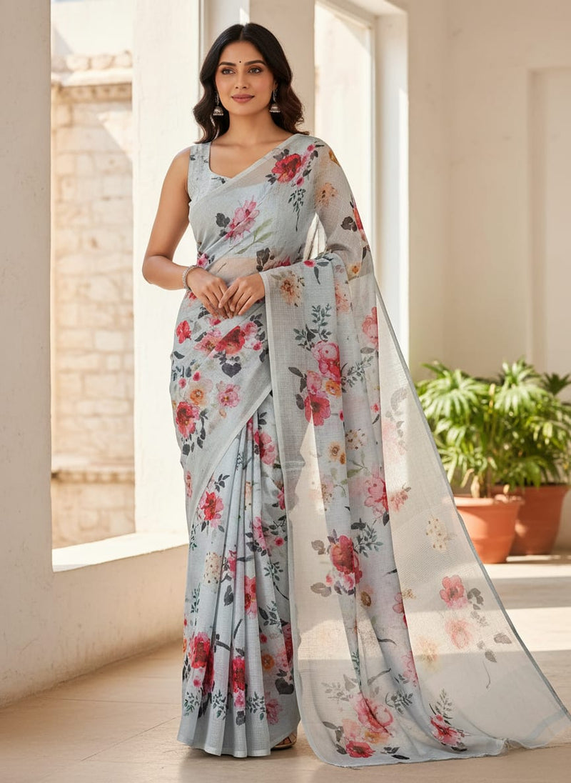 Multicolor Watercolor Floral Bouquet Kota Doria Digital Printed Fabric