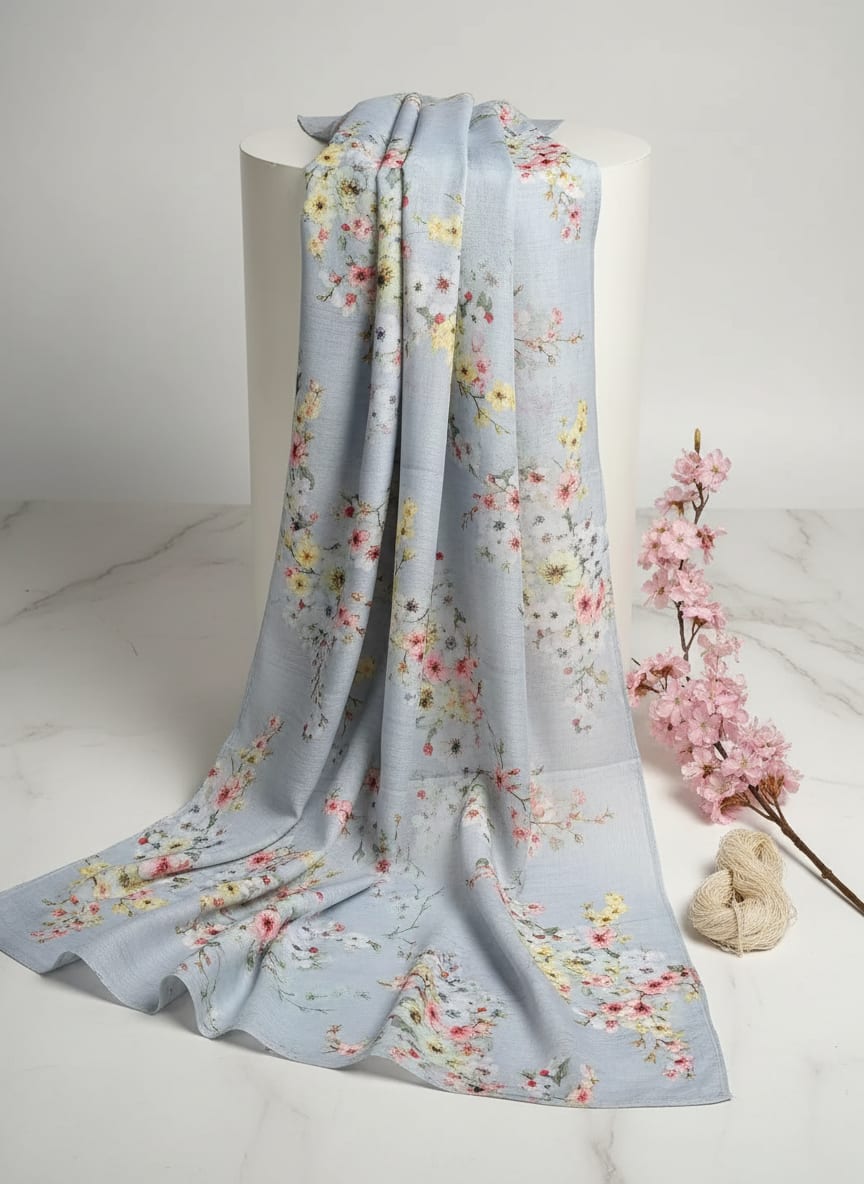 Beautiful Floral Vine Digital Printed Kora Silk Fabric