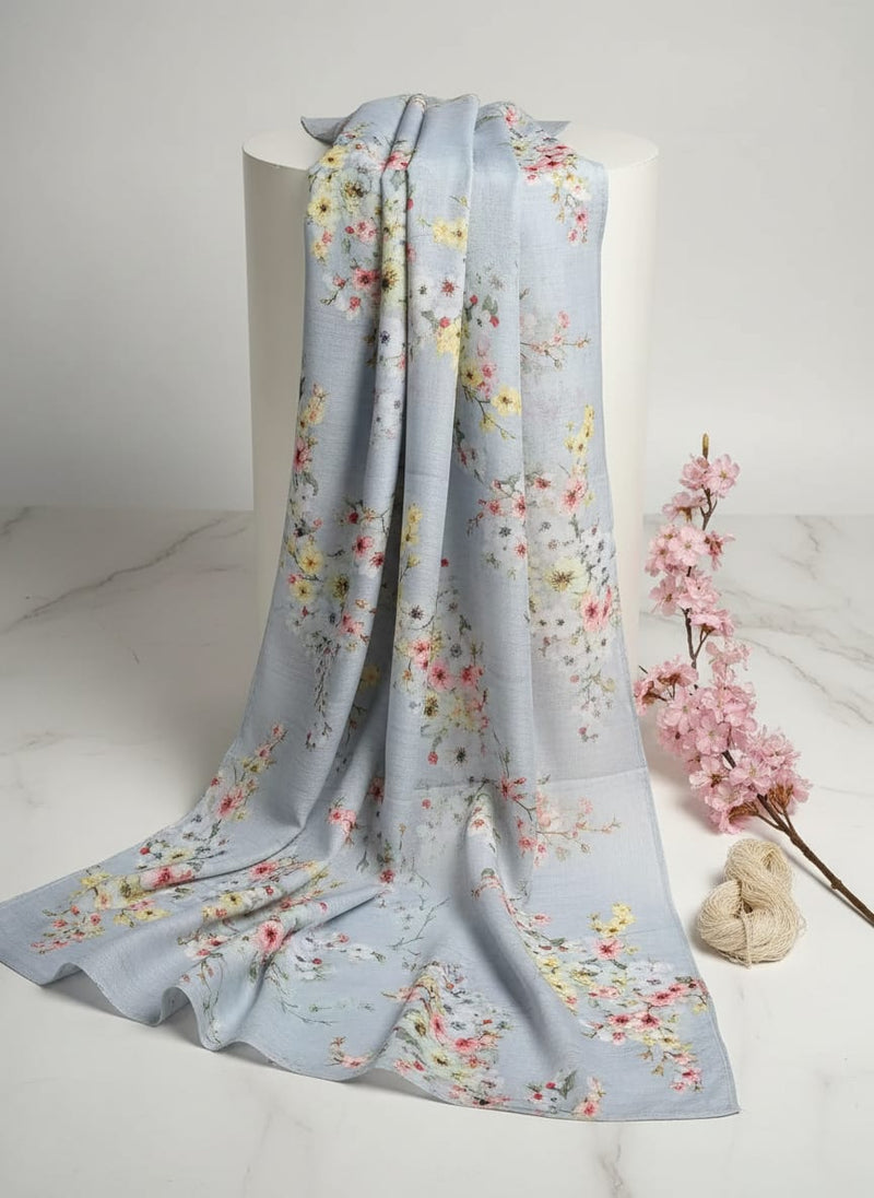 Beautiful Floral Vine Digital Printed Kora Silk Fabric
