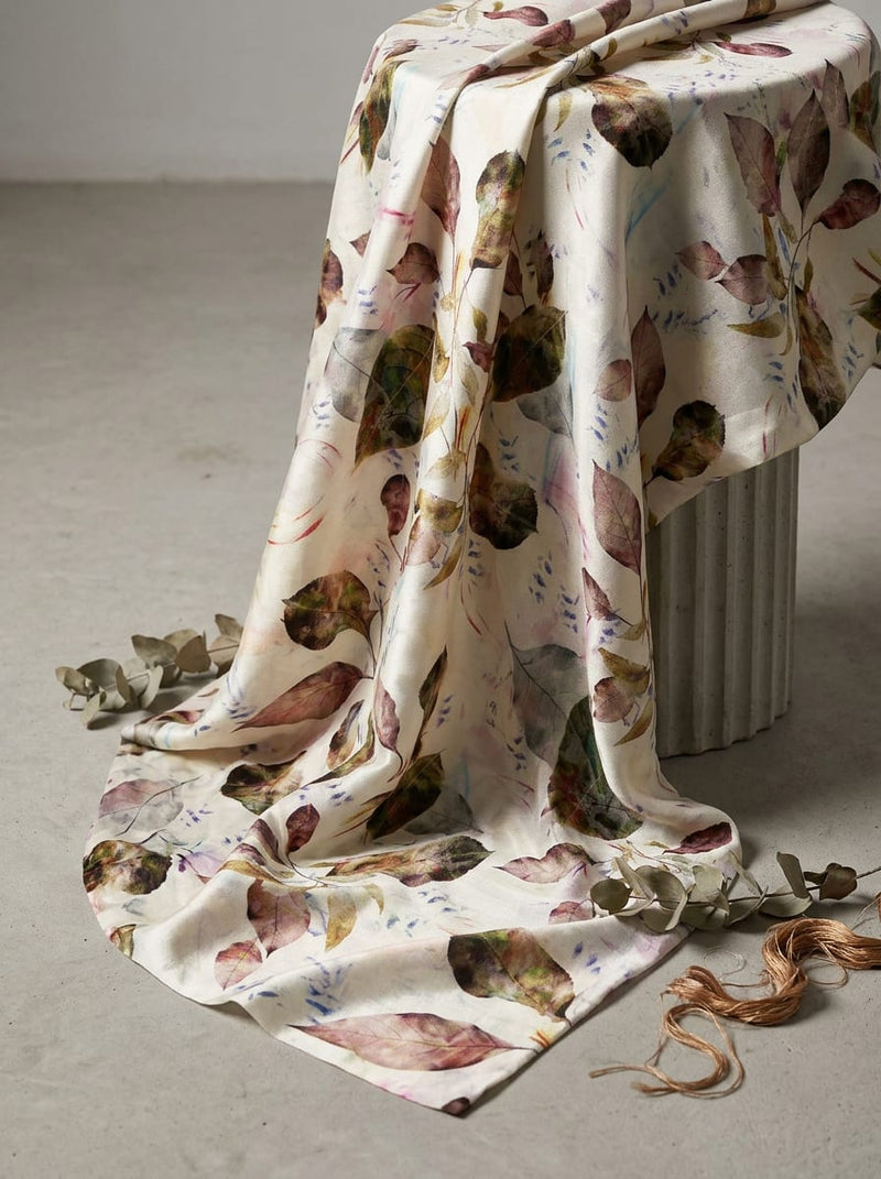 Multicolor Abstract Botanical Leaf Print Kora Silk Digital Printed Fabric