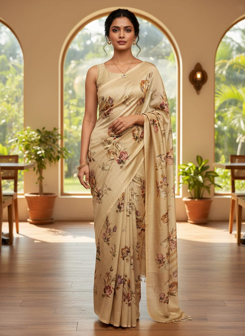 Beautiful Flower Digital Printed Kora Silk Fabric