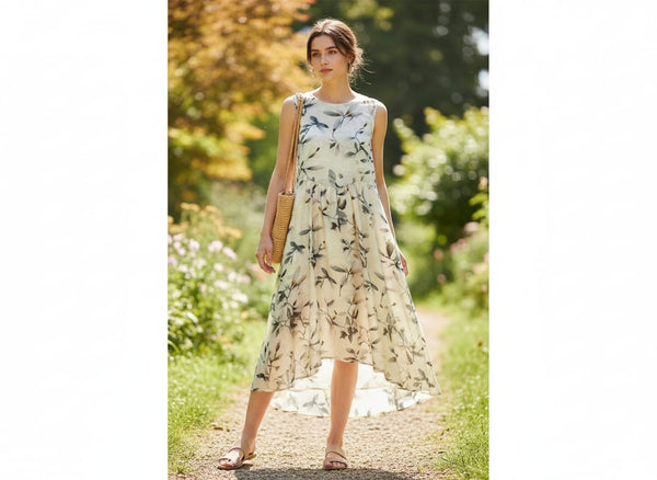 Beautiful Leave Digital Printed Kora Silk Fabric - alternate view
