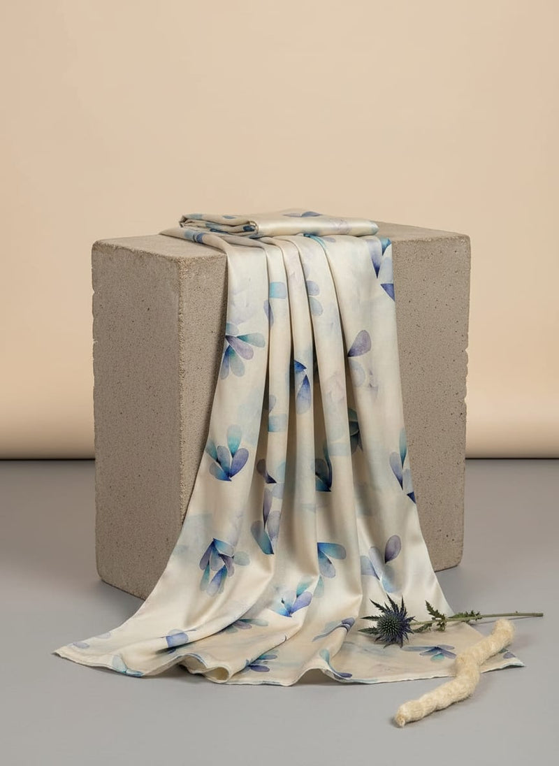Cream Abstract Watercolour Petal Motifs Kora Silk Digital Printed Fabric