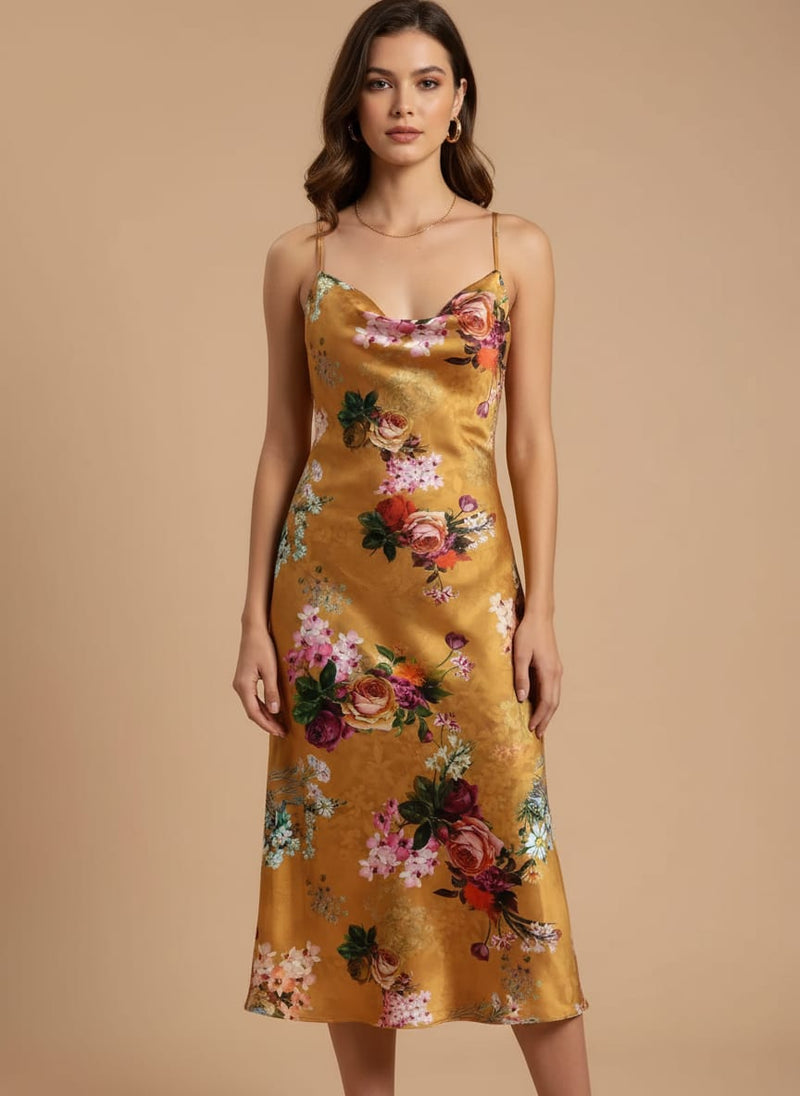 Yellow Vibrant Rose and Orchid Bouquet Japan Satin Digital Printed Fabric