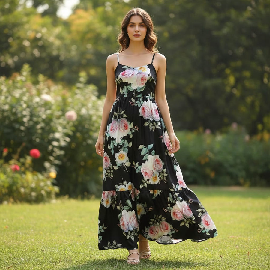 High Quality Multicolor Floral with Black Base Digitally Printed Fabrics