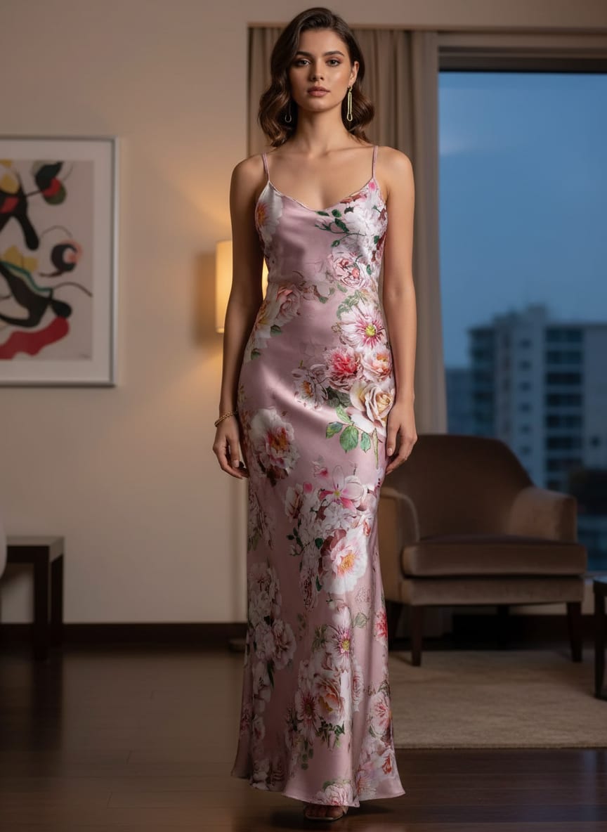 Pink Painterly Rose Bouquet Floral Japan Satin Digital Printed Fabric