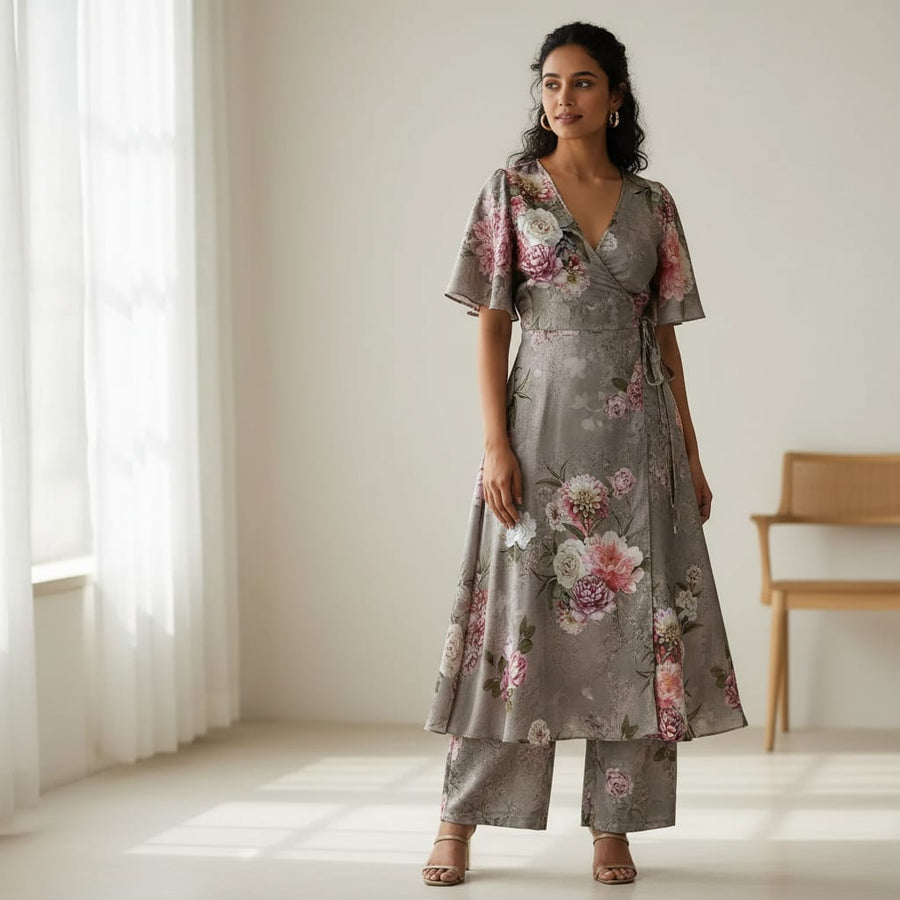 Multicolor Floral Digitally Printed Japan Satin Fabrics