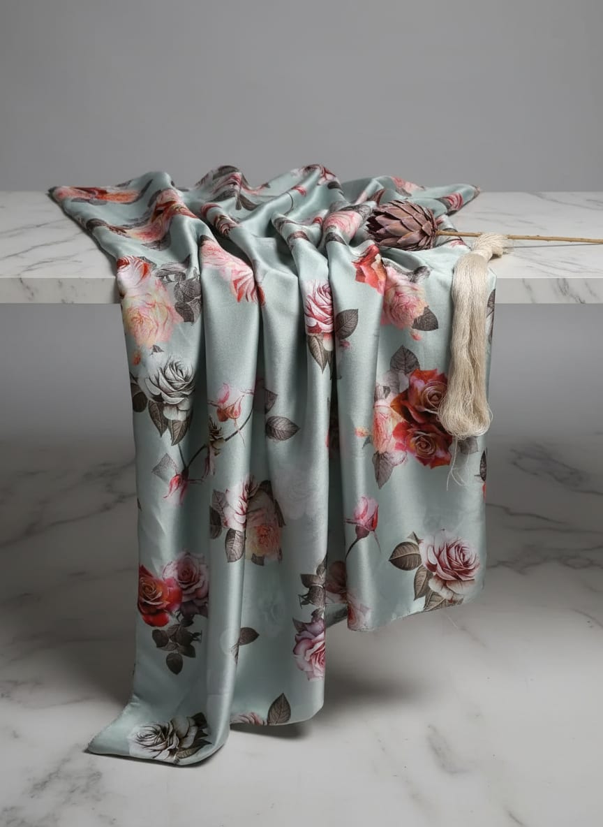 A Garden of Roses on Lustrous Satin