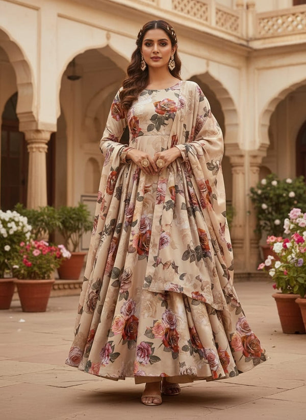 Colorful Floral Digitally Printed Fabrics - Anarkali Kurta Set Lookbook - JS-0-0TA05603-111 - alternate view