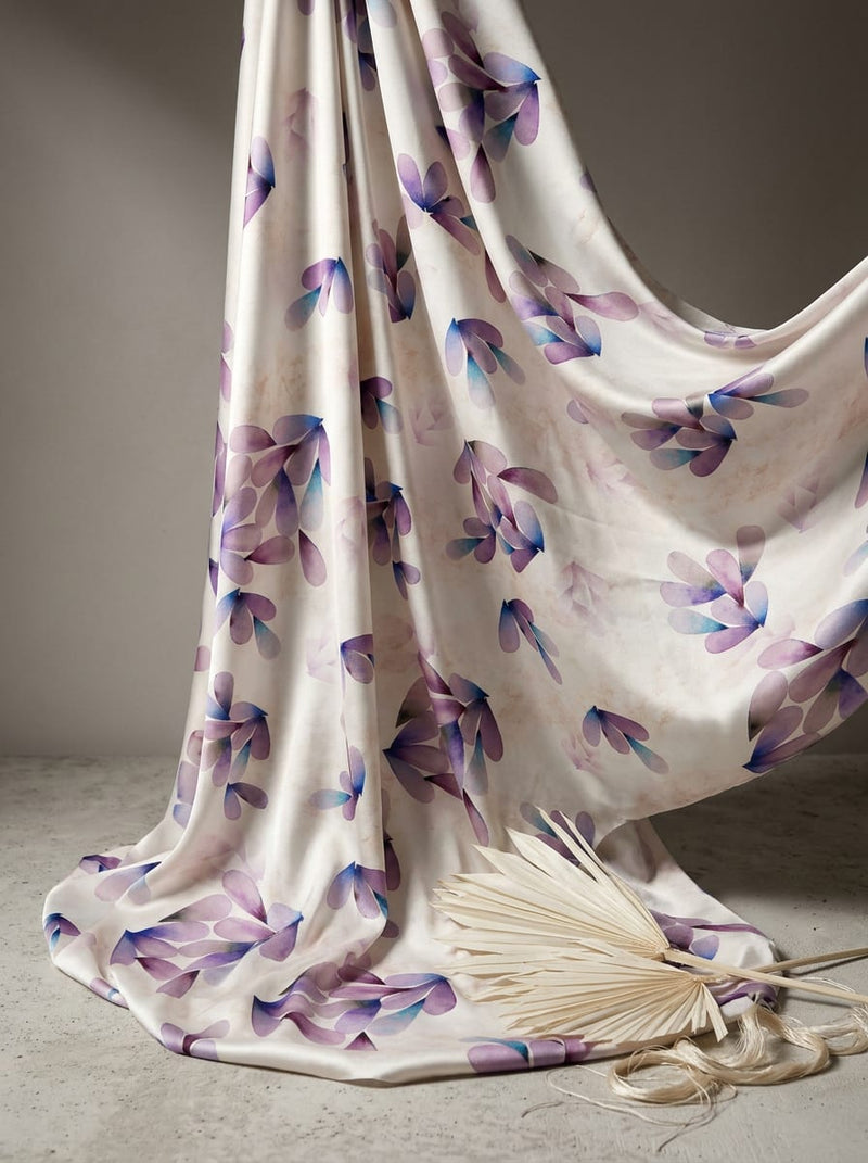 Cream Abstract Watercolour Petal Print Japan Satin Digital Printed Fabric