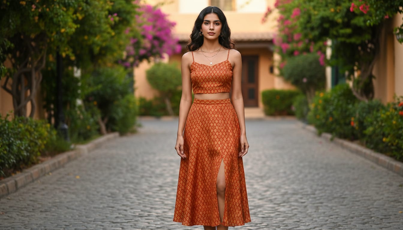 Orange Ajrak Digital Printed Fabrics