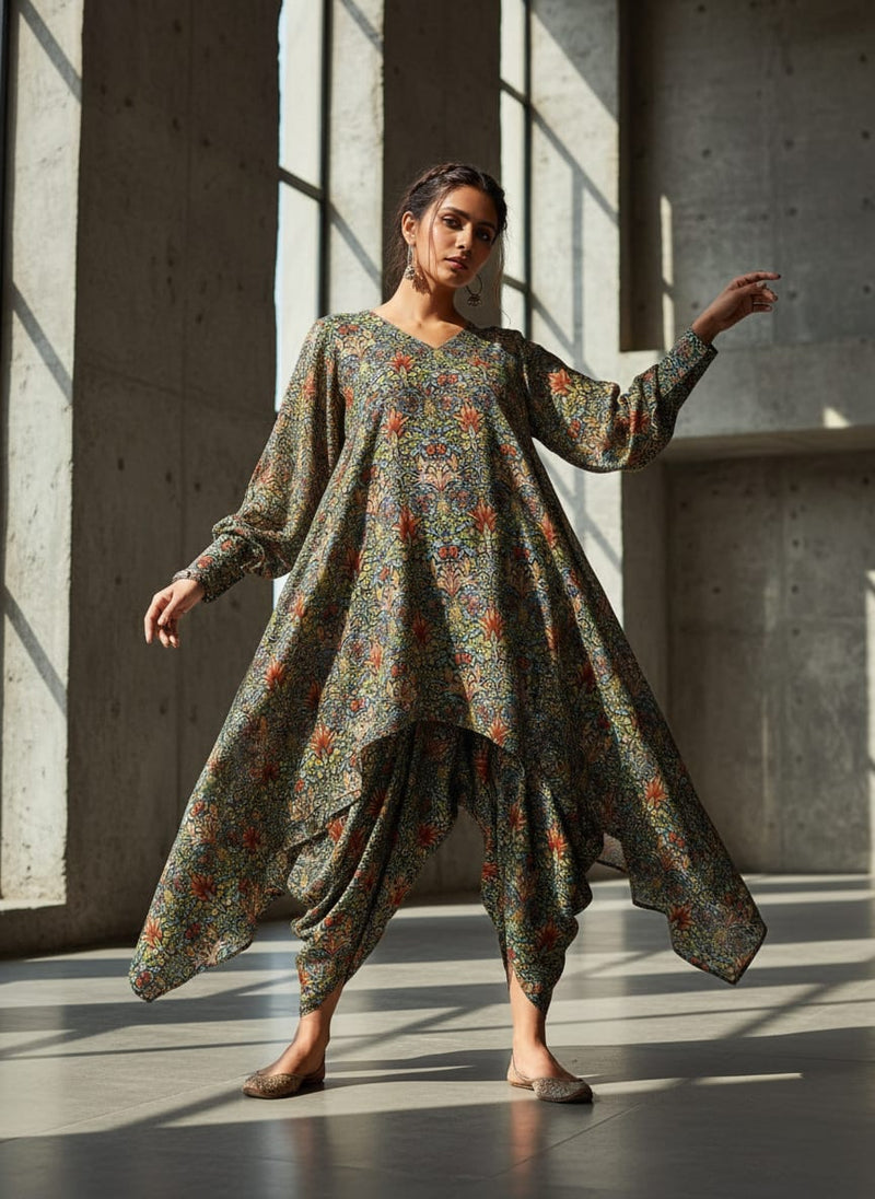 Multicolor Intricate Royal Floral Print Upada Silk Digital Printed Fabric