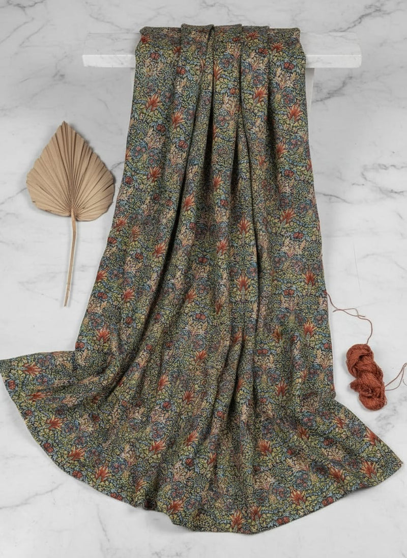 Multicolor Intricate Royal Floral Print Upada Silk Digital Printed Fabric