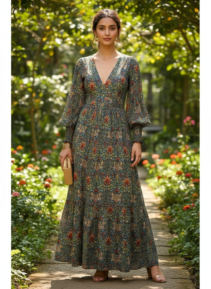 Multicolor Intricate Royal Floral Print Upada Silk Digital Printed Fabric