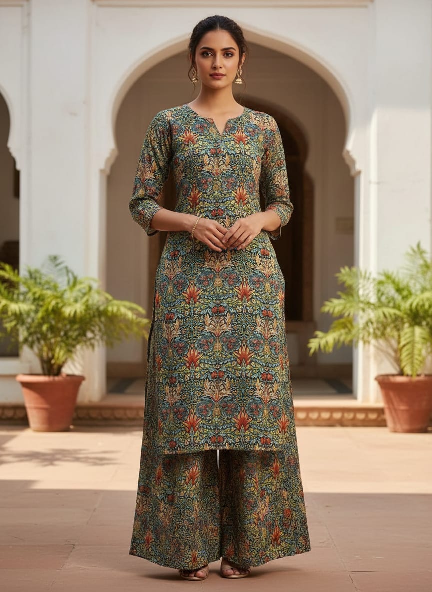 Multicolor Intricate Royal Floral Print Upada Silk Digital Printed Fabric