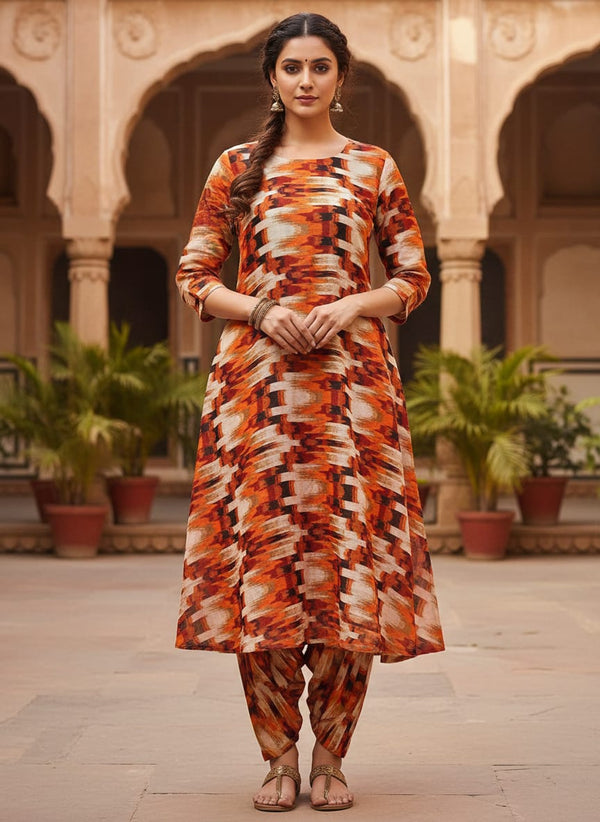 Multicolor Abstract Brushstroke Stripes Pure Muslin Digital Printed Fabric - A-Line Kurta with Salwar Lookbook - PM-0-BA1019-151 - alternate view