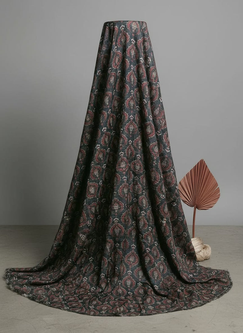 Navy Ethnic Damask Motif Pure Muslin Digital Printed Fabric