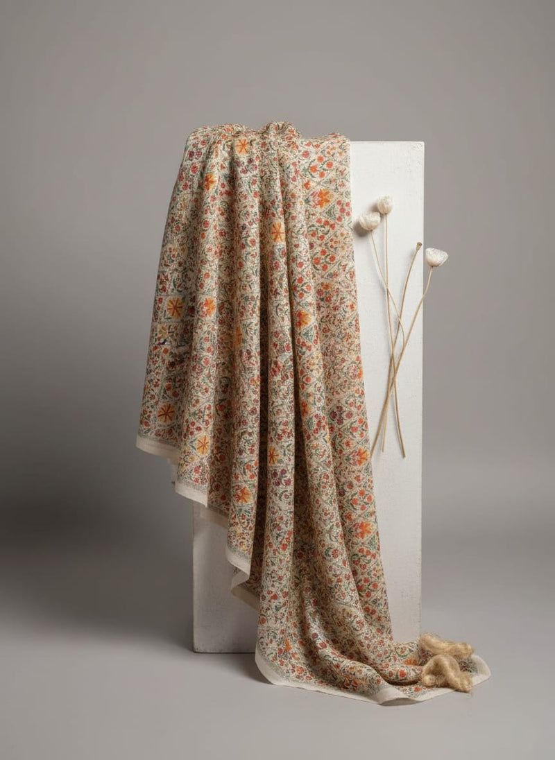 Multicolor Ethnic Floral Lattice Print Pure Muslin Digital Printed Fabric