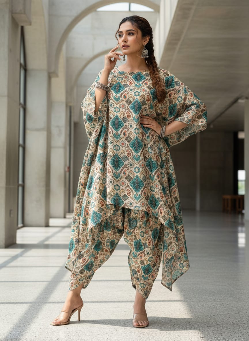 Multicolor Ethnic Geometric Paisley Upada Silk Digital Printed Fabric